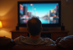 Man kijkt &rsquo;s avonds op de bank naar tv, passend bij thema reclameblok tv en kijkmomenten