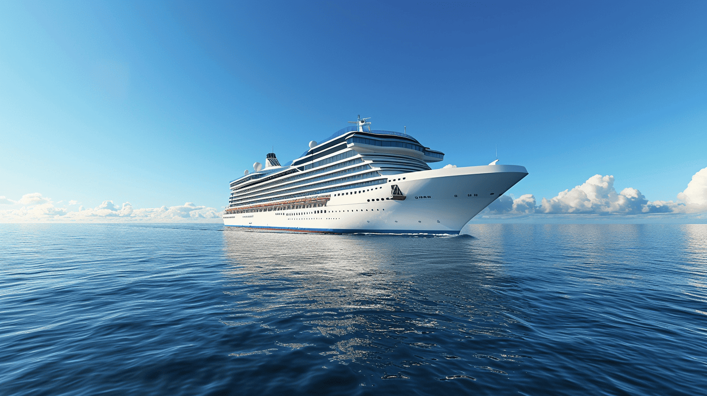 Cruiseschip op kalme zee tijdens vaart op kruissnelheid &ndash; snelheid van een cruiseschip centraal