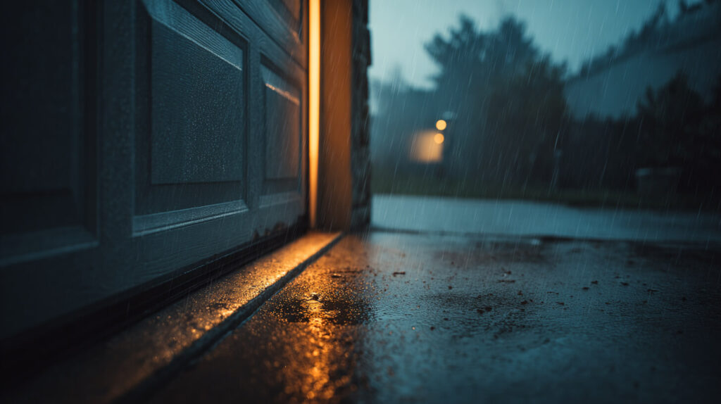 Slecht afsluitende garagepoort rubbers veroorzaken vocht langs de onderzijde van de garagepoort.