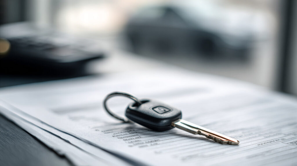 Verloren autosleutel op voertuigdocumenten voordat een nieuwe sleutel wordt geprogrammeerd.