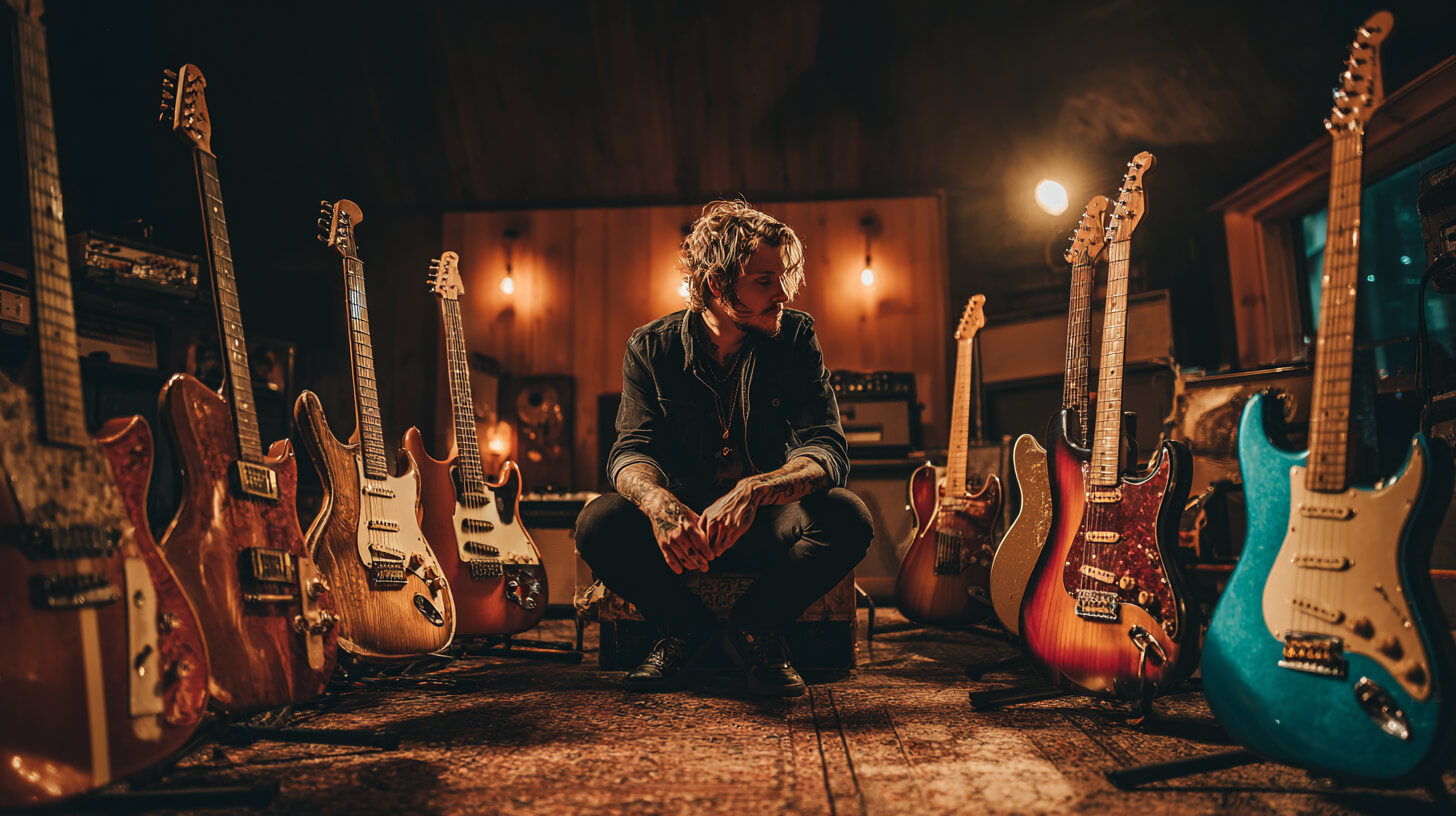 Gitarist vergelijkt instrumenten om de ideale akoestische gitaar en klankbalans te vinden.
