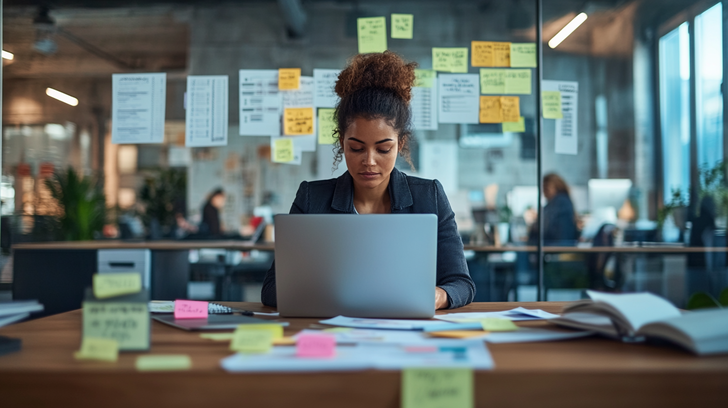 Medewerker werkt aan nieuwe routines op de werkvloer achter een laptop.